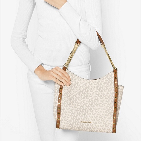 MICHAEL KORS Newbury Studded Chain Shoulder Tote $368 Vanilla #108 NWT - Picture 2 of 8